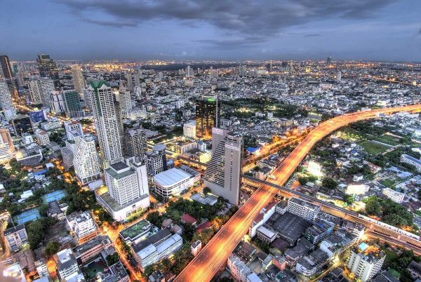 Thailand, Bangkok Overview of city at dusk